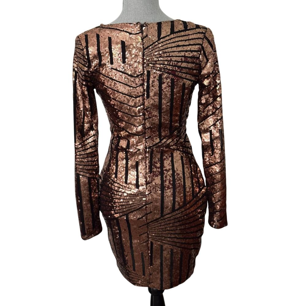 Banjul Faux Wrap Black Rose Gold Sequence Cocktail Party Dress Women's Size S - Picture 4 of 13
